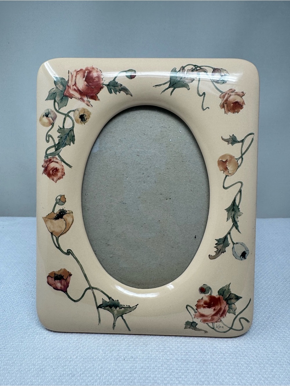 Vintage 80s Ceramic Picture Frame Floral Dusty Rose